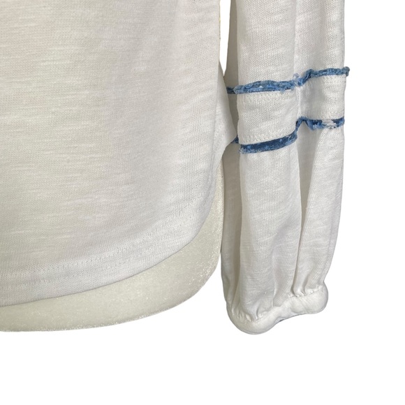 FREE PEOPLE White and Blue Sundance Kid Henley Top XSmall - Picture 12 of 15
